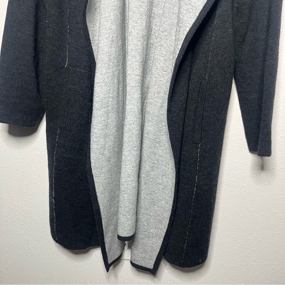 Eileen Fisher Grey Wool Blend Open Front Shawl Collar Longline Cardigan Sweater - Picture 5 of 9